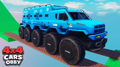 Um obby de carros 4x4 off-road no Roblox criado com roship