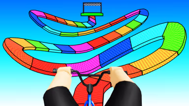Uma pista de BMX colorida num jogo do Roblox criado com roship