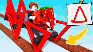 Um obby de carrinho sobre trilhos criado no Roblox com roship