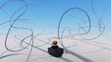 Um mapa de parkour do Roblox com rastros de movimento criado com roship