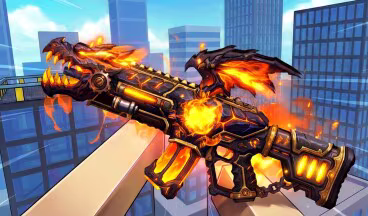 Um canhão dragão em chamas num jogo de armas do Roblox criado com roship
